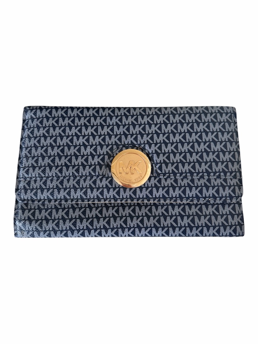 Michael Kors MK Signature Navy/White Clutch Attach Strap to Convert to Crossbody